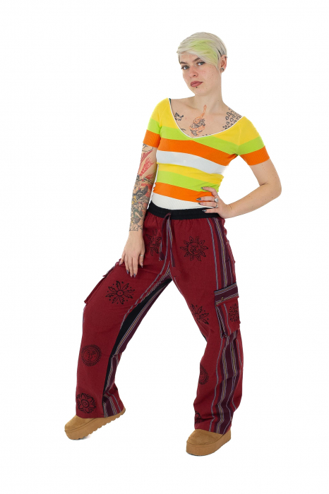 Pantaloni din bumbac shyama - block printing - visiniu [5]