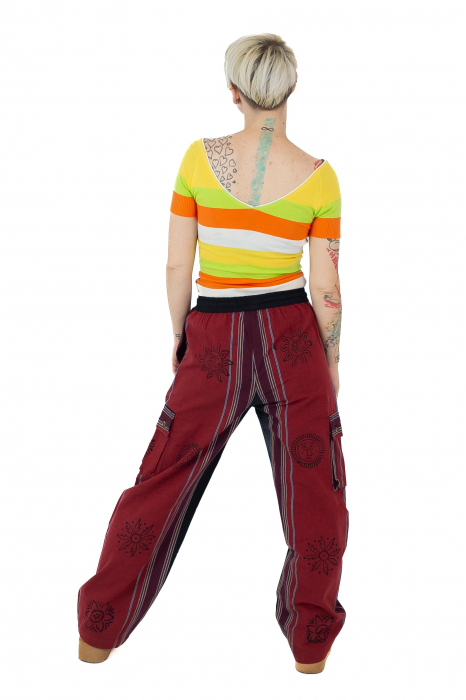 Pantaloni din bumbac shyama - block printing - visiniu [4]