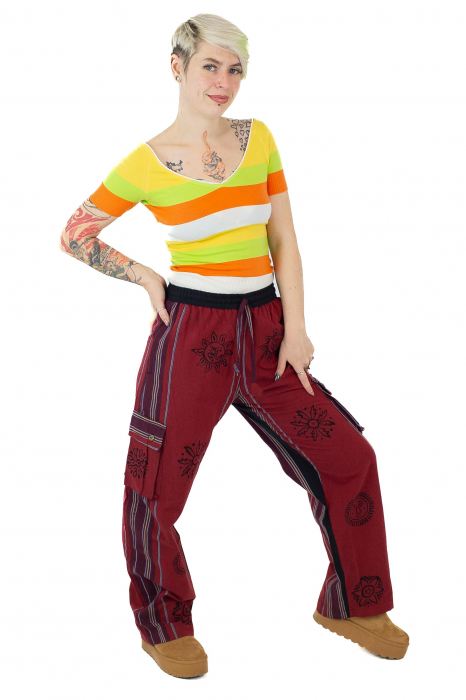 Pantaloni din bumbac shyama - block printing - visiniu [3]