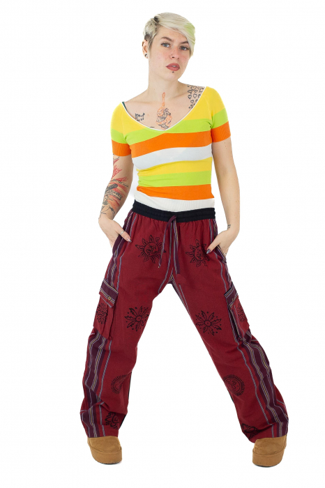Pantaloni din bumbac shyama - block printing - visiniu [2]