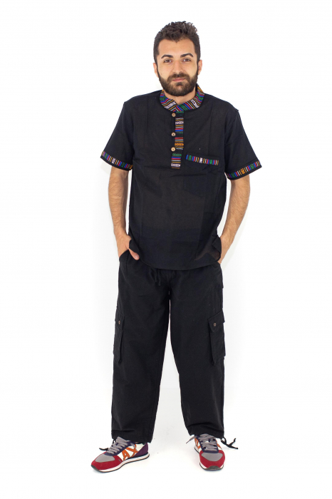 Pantaloni din bumbac tip cargo cu snur - Negru [2]