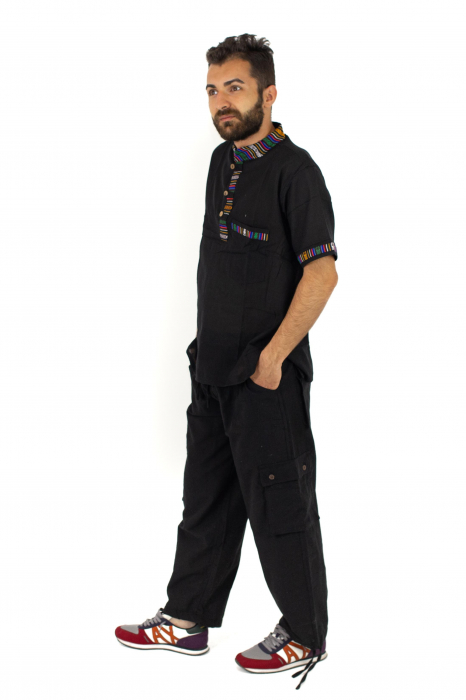 Pantaloni din bumbac tip cargo cu snur - Negru [3]