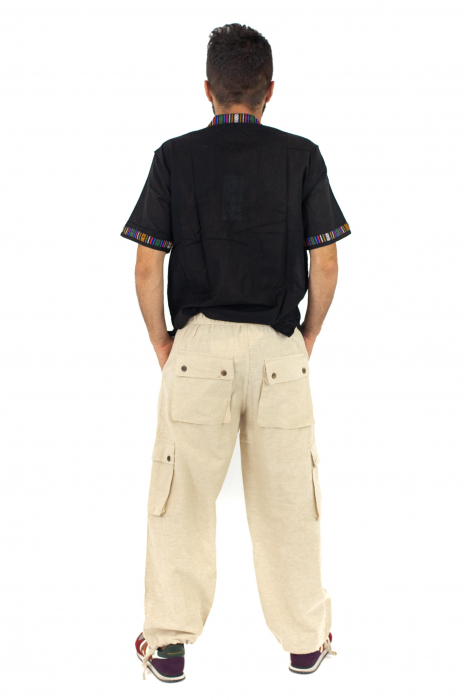 Pantaloni din bumbac tip cargo cu snur - Crem [4]