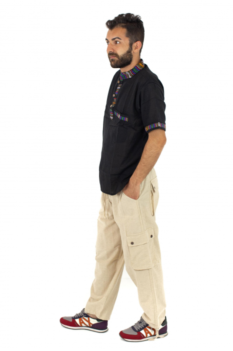 Pantaloni din bumbac tip cargo cu snur - Crem [3]