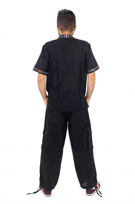 Pantaloni din bumbac tip cargo cu snur - Negru [4]
