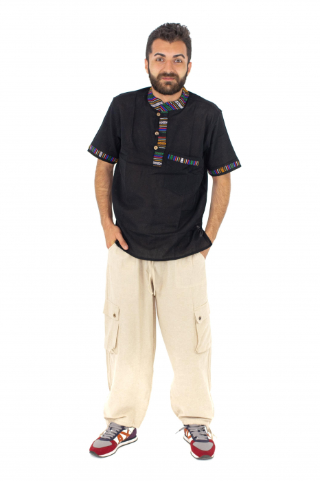 Pantaloni din bumbac tip cargo cu snur - Crem [2]