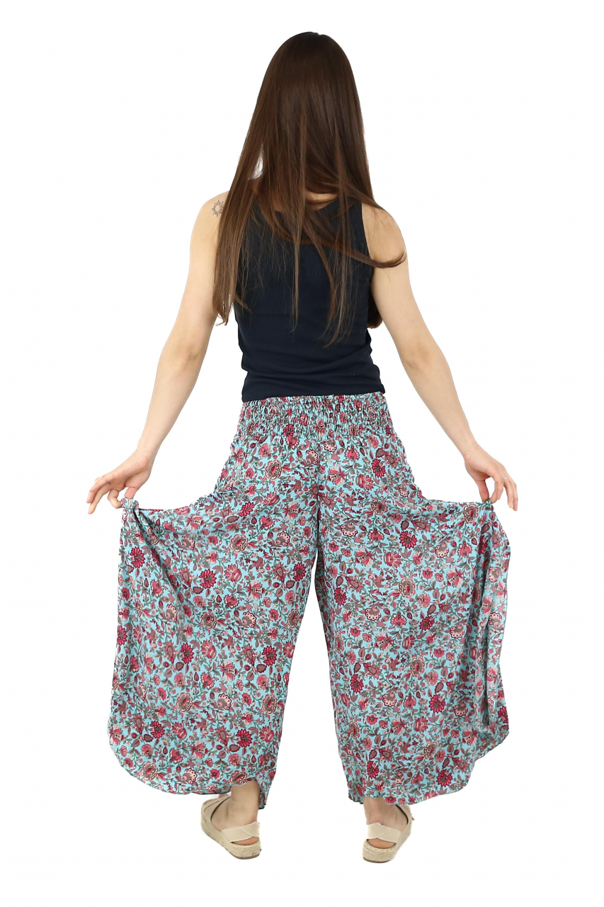 Pantaloni din material fluid petrecuti cu print floral - Model 13 [4]