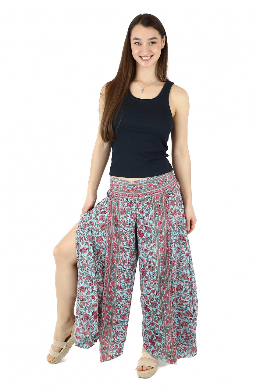 Pantaloni din material fluid petrecuti cu print floral - Model 13 [5]