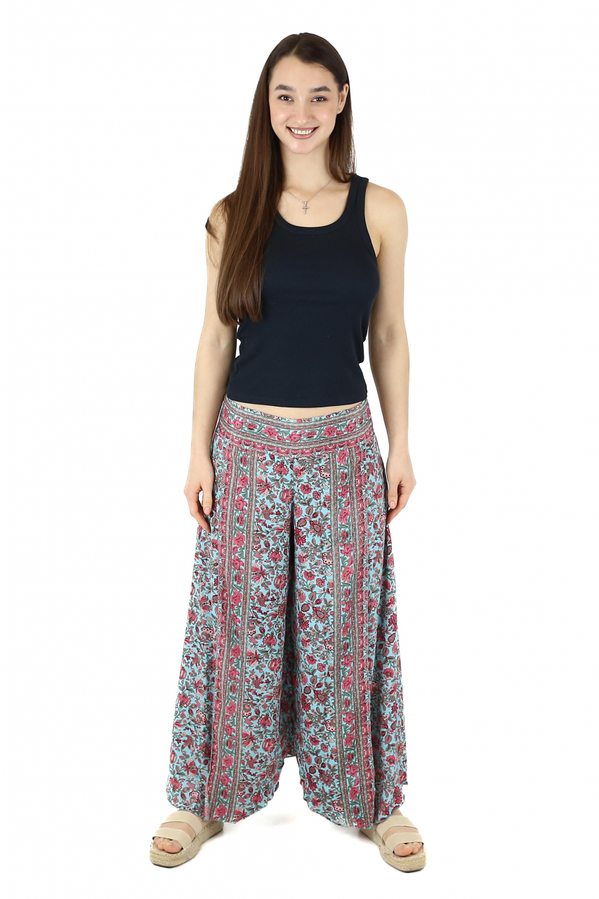 Pantaloni din material fluid petrecuti cu print floral - Model 13 [2]