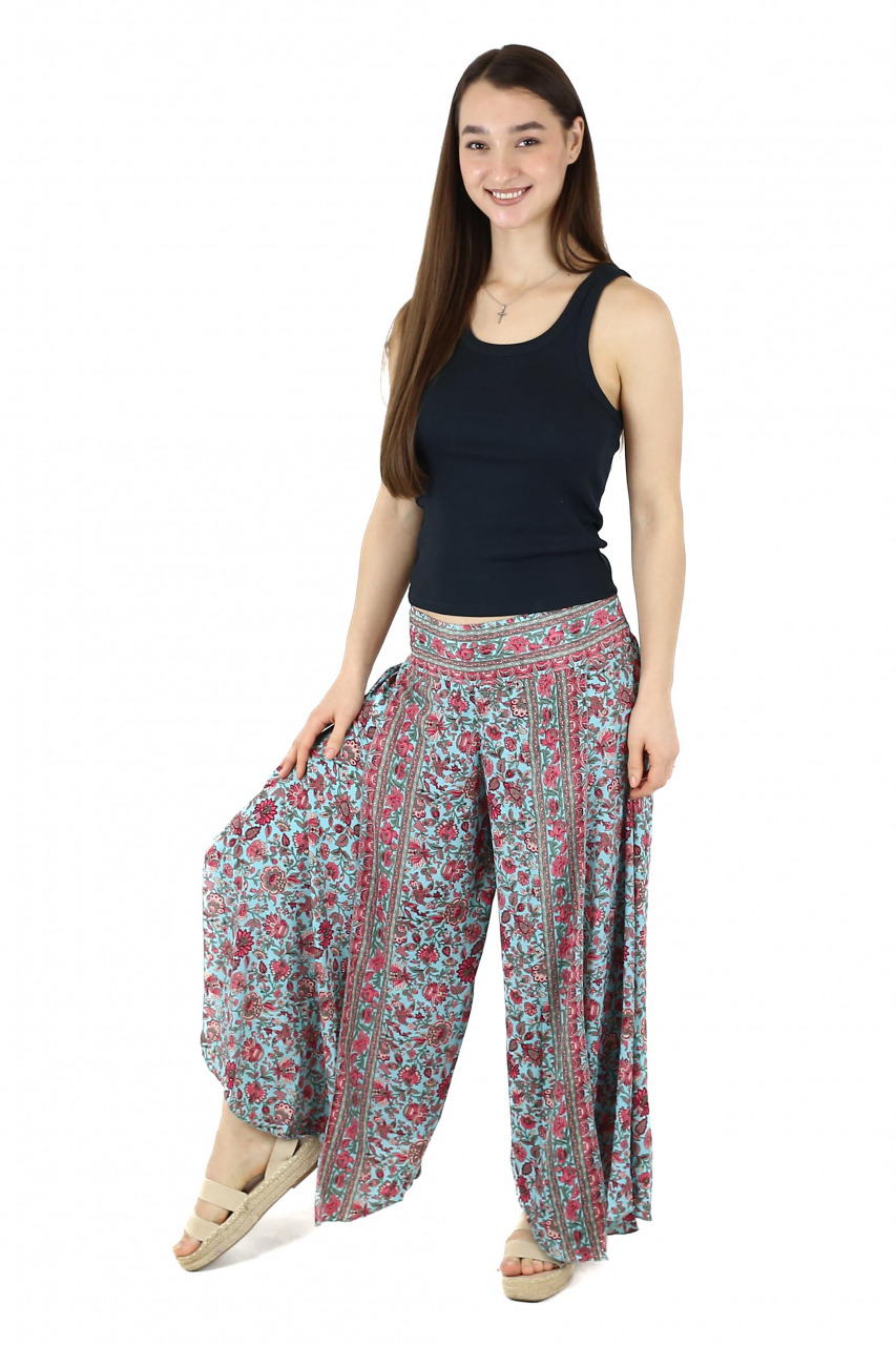 Pantaloni din material fluid petrecuti cu print floral - Model 13 [3]