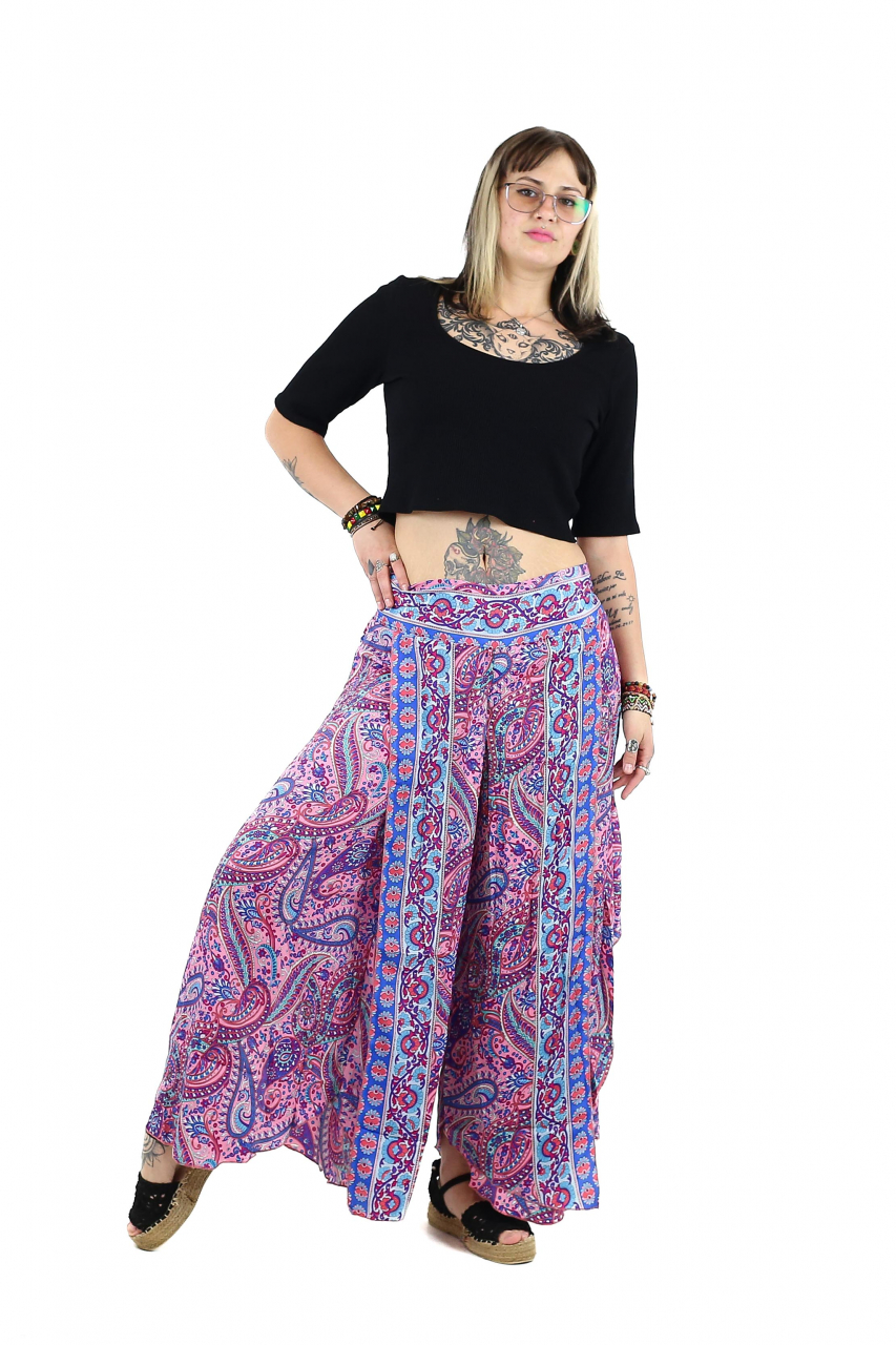 Pantaloni din material fluid petrecuti cu print floral - Model 13 [2]