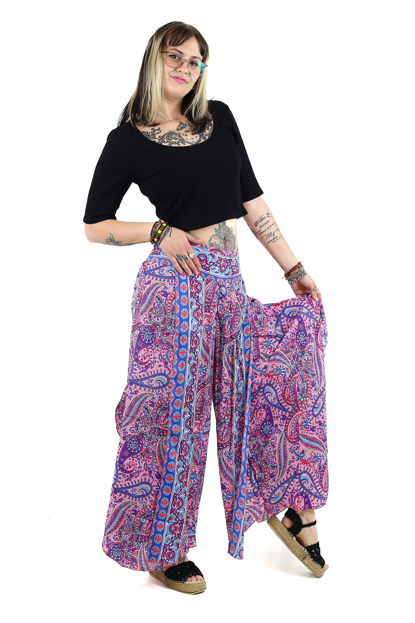 Pantaloni din material fluid petrecuti cu print floral - Model 13 [3]