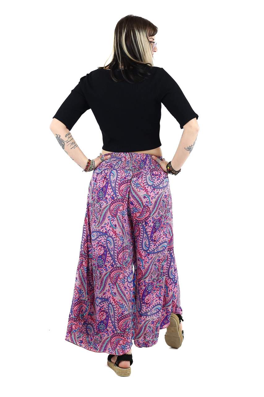 Pantaloni din material fluid petrecuti cu print floral - Model 13 [4]