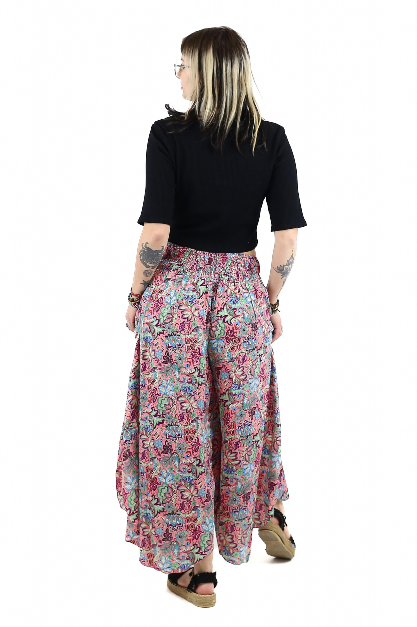 Pantaloni din material fluid petrecuti cu print floral - Model 13 [4]