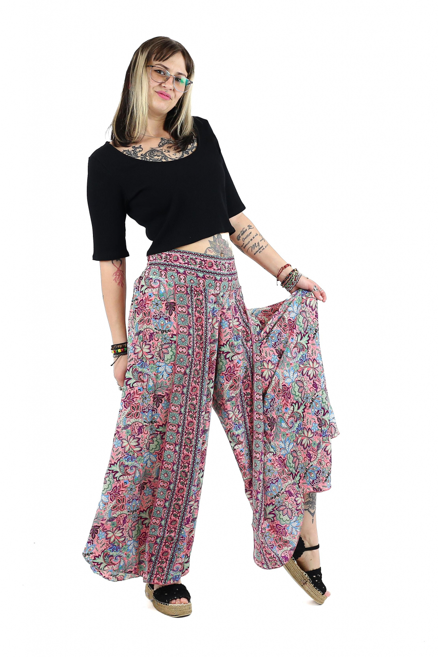Pantaloni din material fluid petrecuti cu print floral - Model 13 [3]