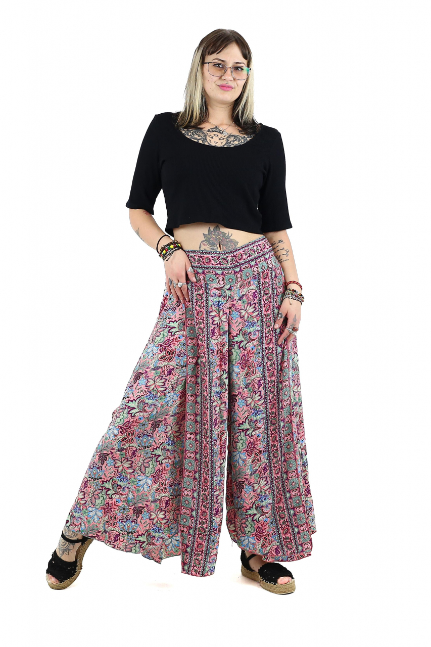 Pantaloni din material fluid petrecuti cu print floral - Model 13 [2]