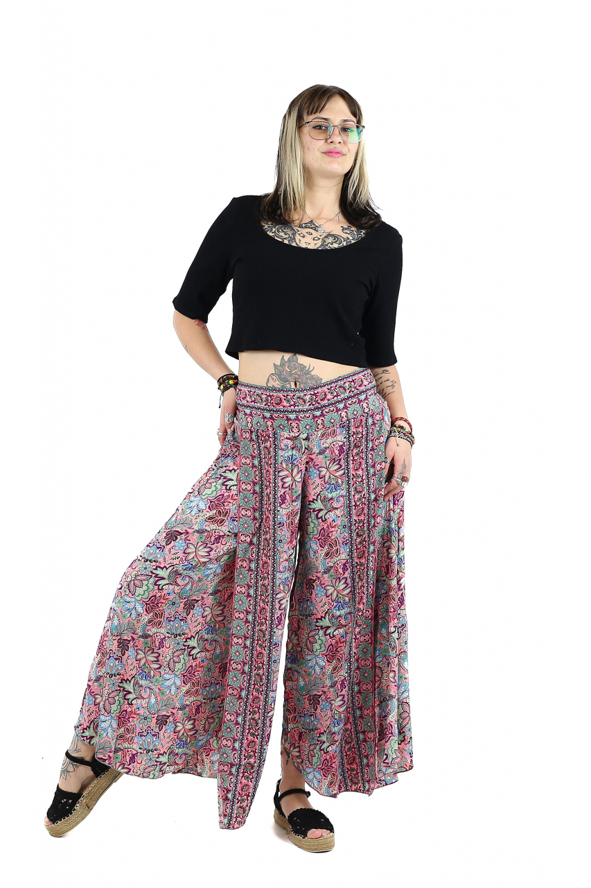 Pantaloni din material fluid petrecuti cu print floral - Model 13 [5]