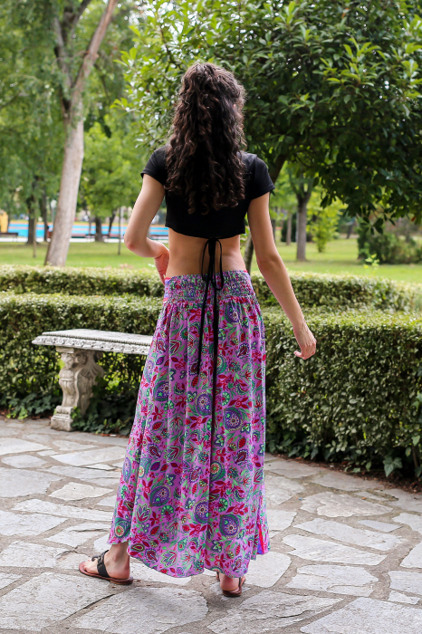 Pantaloni din material fluid petrecuti cu print floral - Model 14 [4]