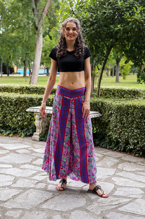 Pantaloni din material fluid petrecuti cu print floral - Model 14 [2]