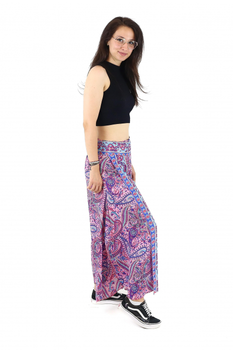 Pantaloni din material fluid petrecuti cu print floral - Model 17 [3]