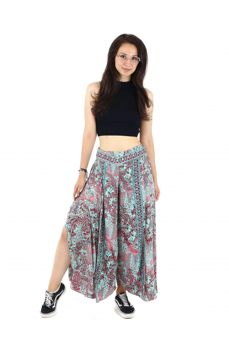 Pantaloni din material fluid petrecuti cu print floral - Model 18 [2]