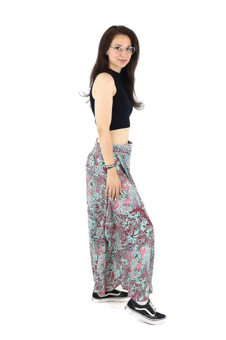 Pantaloni din material fluid petrecuti cu print floral - Model 18 [3]