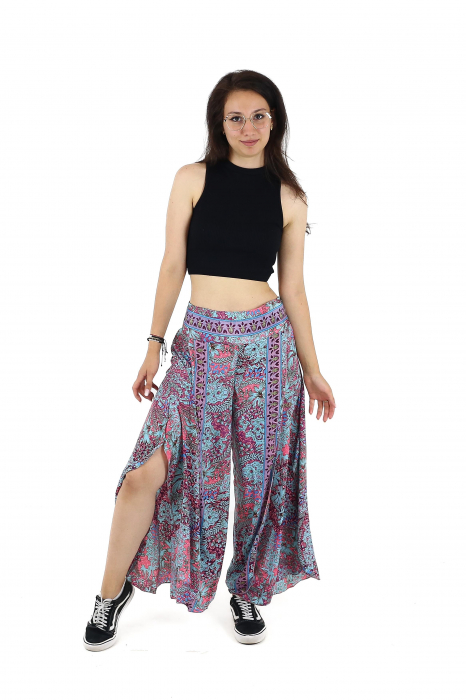 Pantaloni din material fluid petrecuti cu print floral - Model 21 [5]