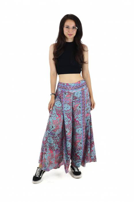 Pantaloni din material fluid petrecuti cu print floral - Model 21 [2]