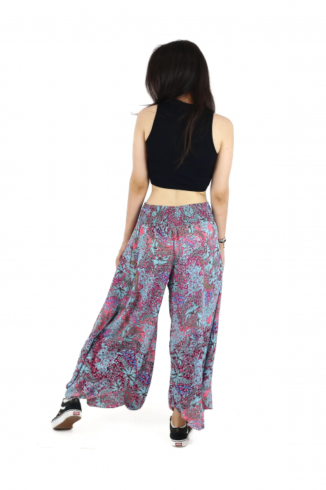 Pantaloni din material fluid petrecuti cu print floral - Model 21 [4]
