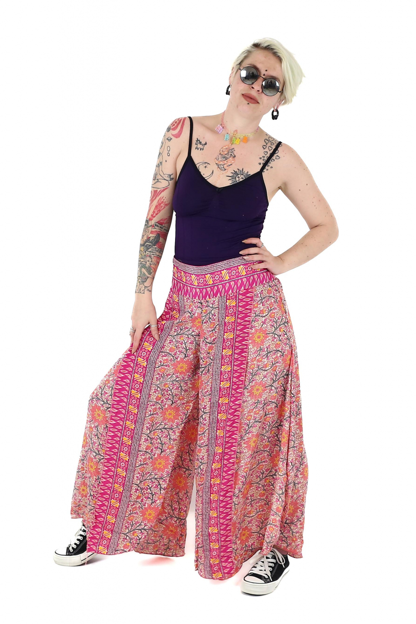 Pantaloni din material fluid petrecuti cu print floral - Model 13 [5]