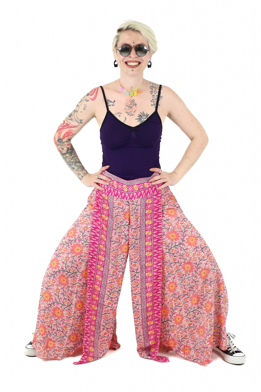 Pantaloni din material fluid petrecuti cu print floral - Model 13 [2]