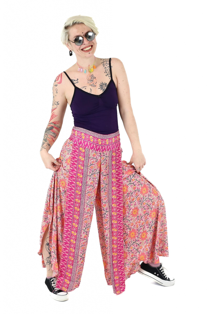 Pantaloni din material fluid petrecuti cu print floral - Model 13 [3]