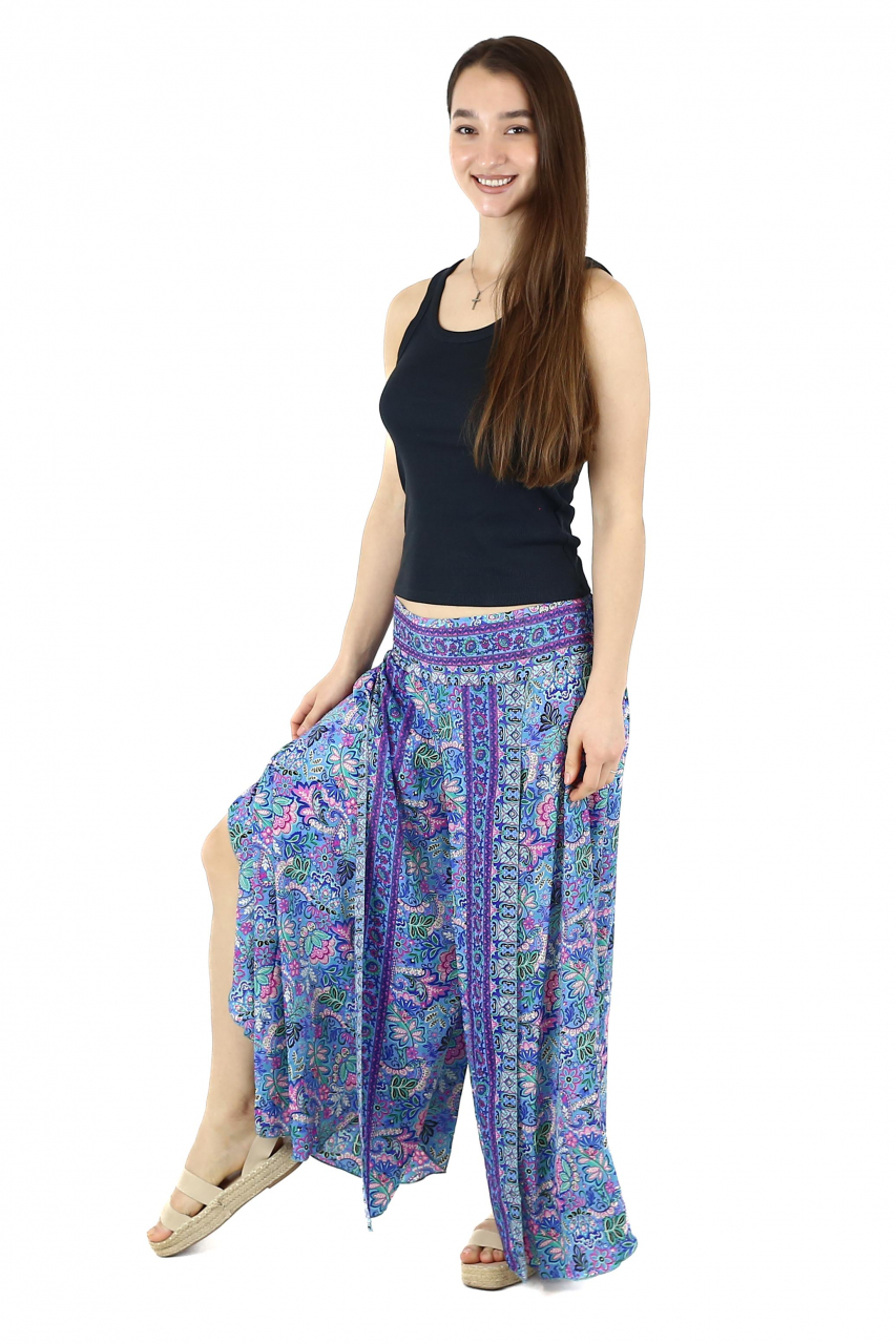 Pantaloni din material fluid petrecuti cu print floral - Model 13 [3]