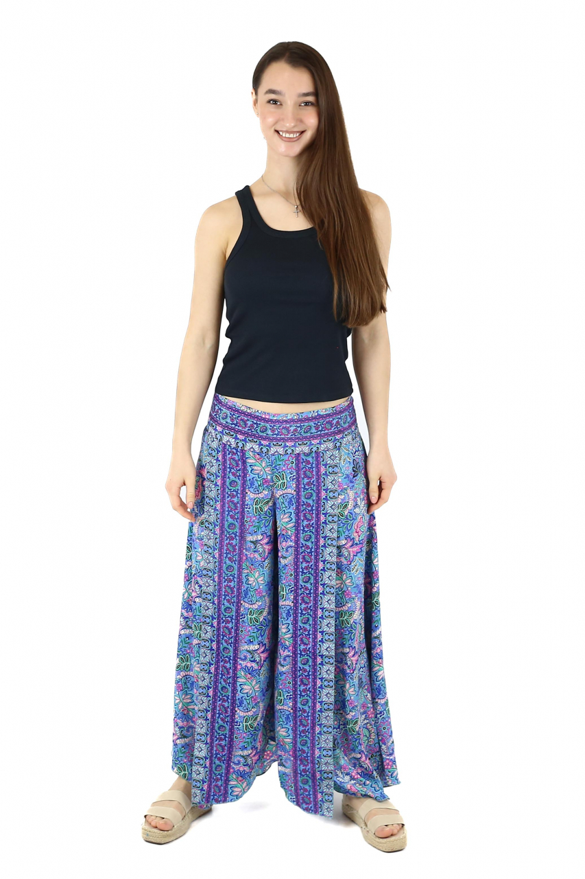 Pantaloni din material fluid petrecuti cu print floral - Model 13 [2]