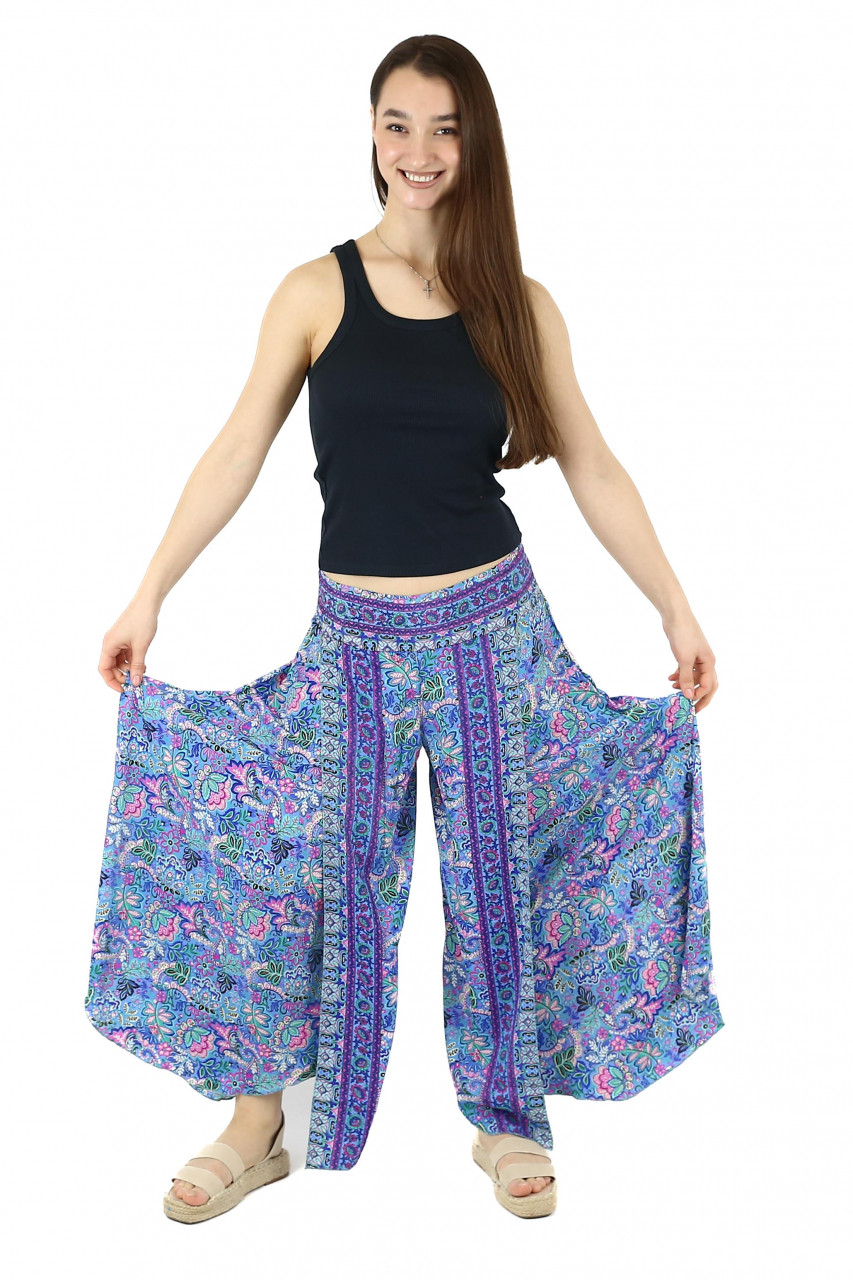 Pantaloni din material fluid petrecuti cu print floral - Model 13 [5]
