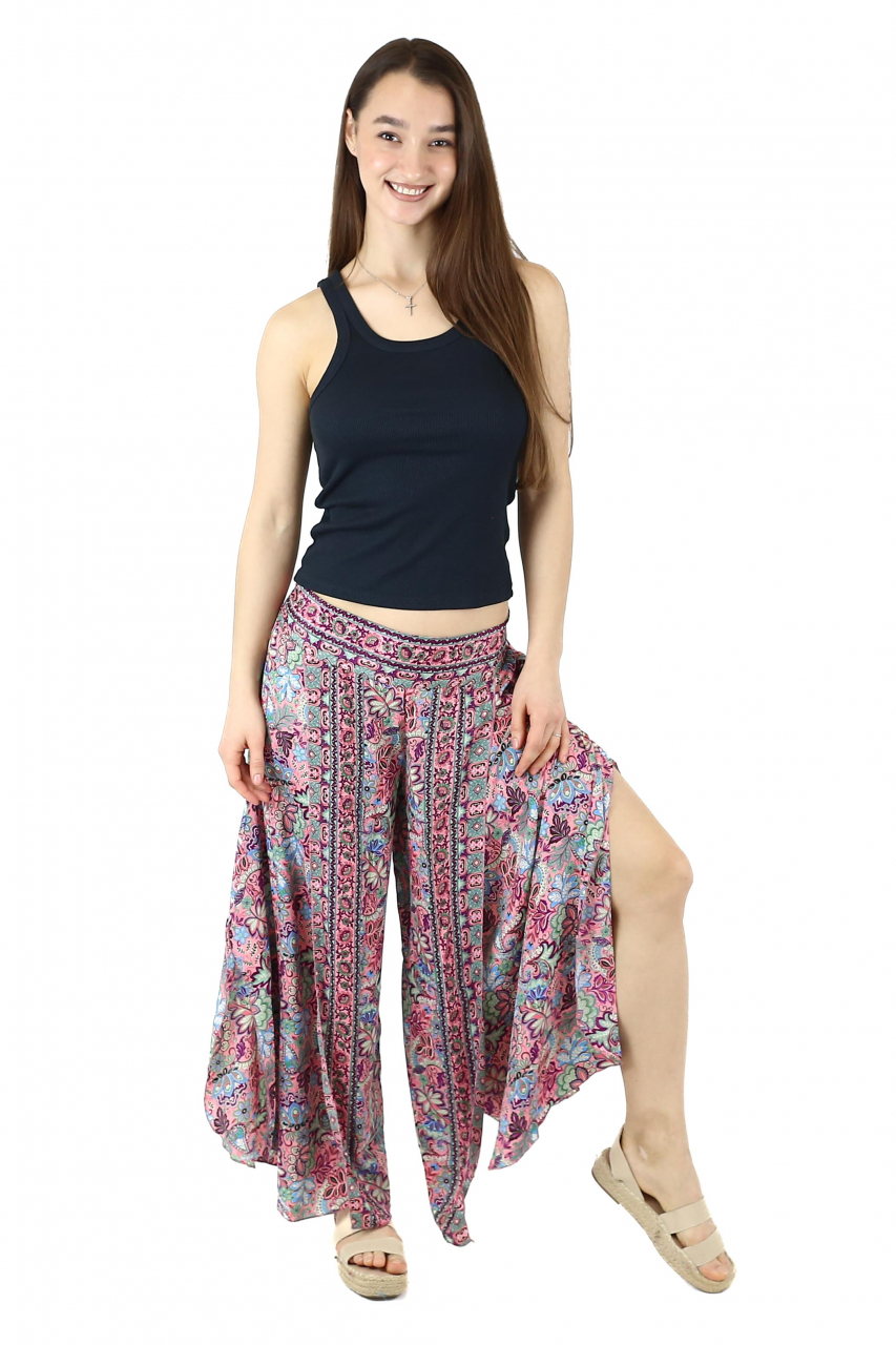 Pantaloni din material fluid petrecuti cu print floral - Model 13 [5]