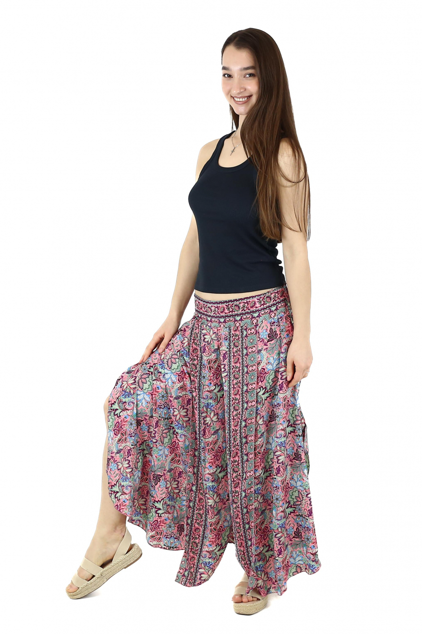 Pantaloni din material fluid petrecuti cu print floral - Model 13 [3]