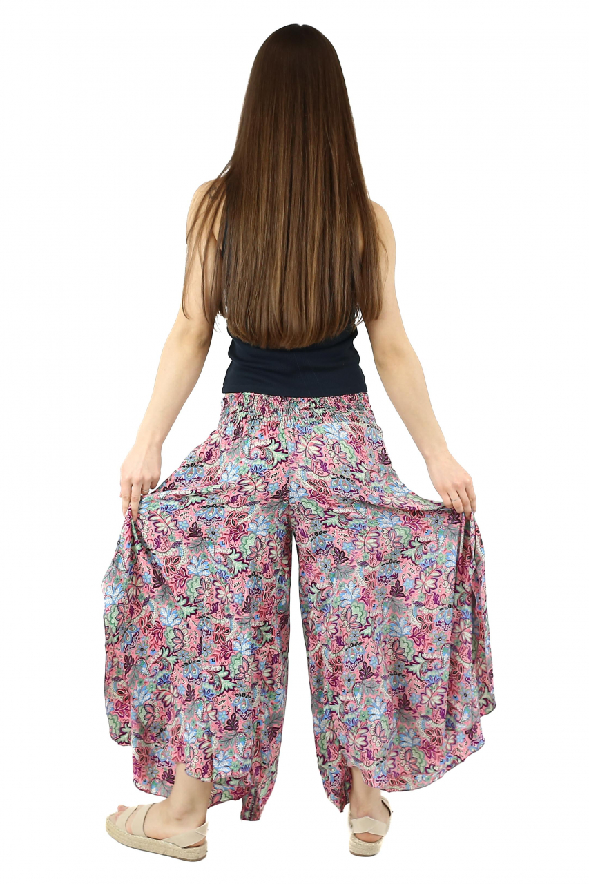Pantaloni din material fluid petrecuti cu print floral - Model 13 [4]