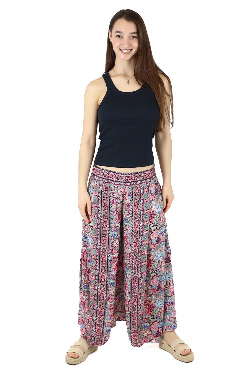 Pantaloni din material fluid petrecuti cu print floral - Model 13 [2]