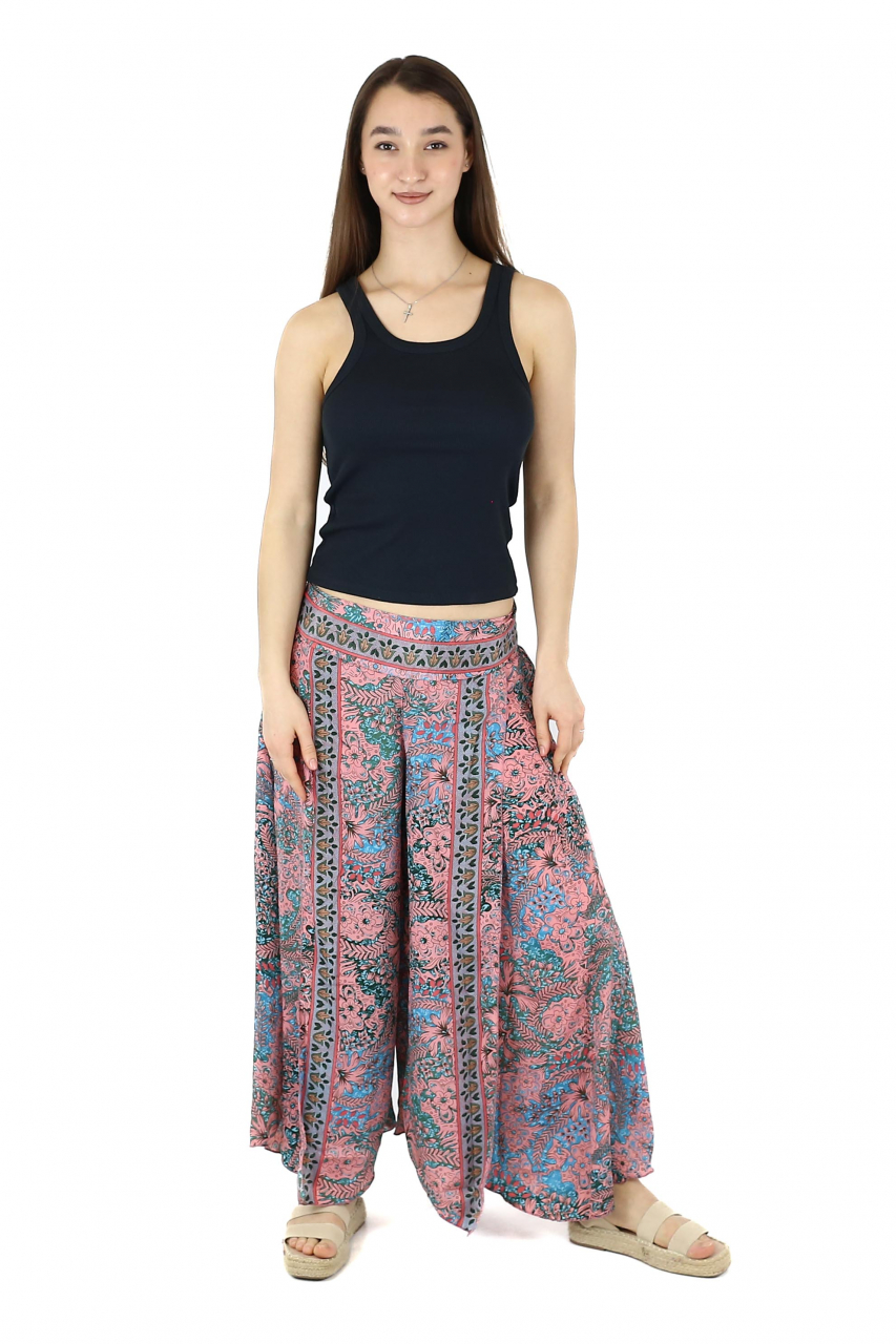 Pantaloni din material fluid petrecuti cu print floral - Model 13 [2]