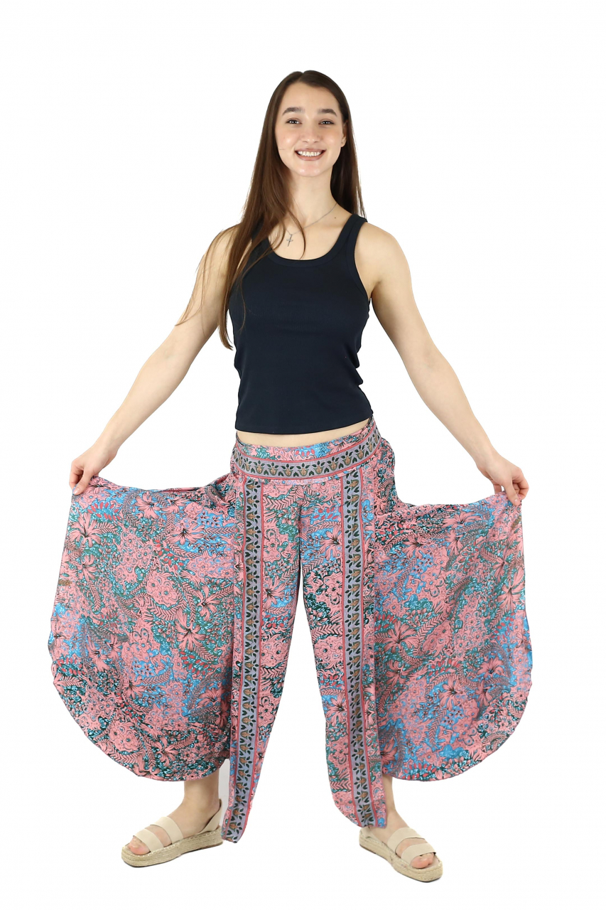 Pantaloni din material fluid petrecuti cu print floral - Model 13 [5]