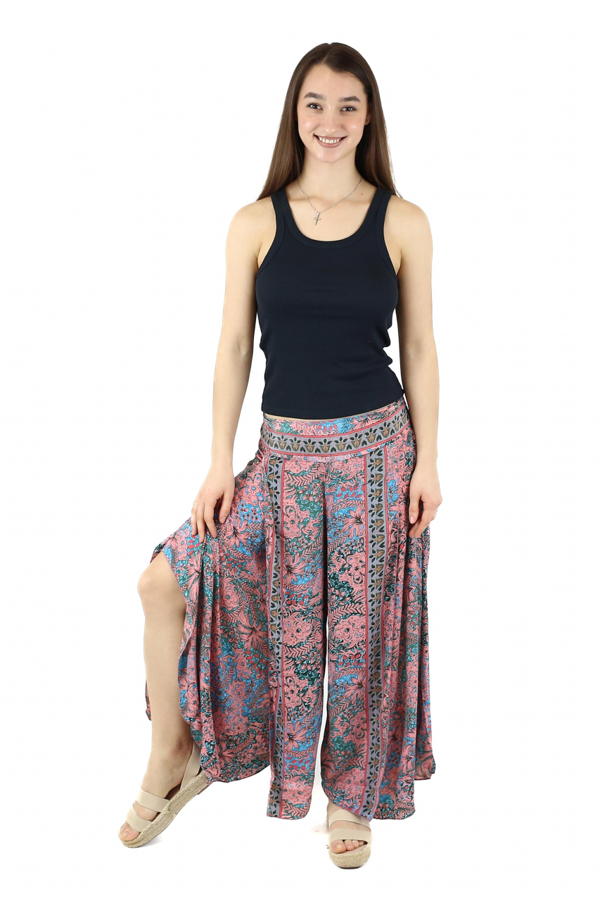 Pantaloni din material fluid petrecuti cu print floral - Model 13 [3]