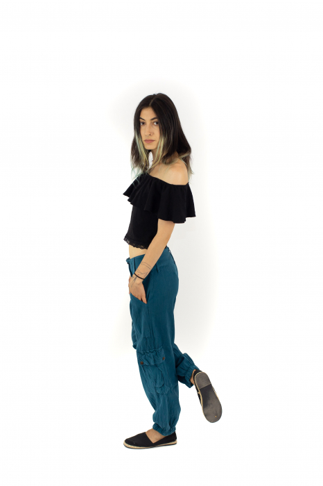 Pantaloni drepti cu nasture si fermoar cu buzunare - Khaki [2]