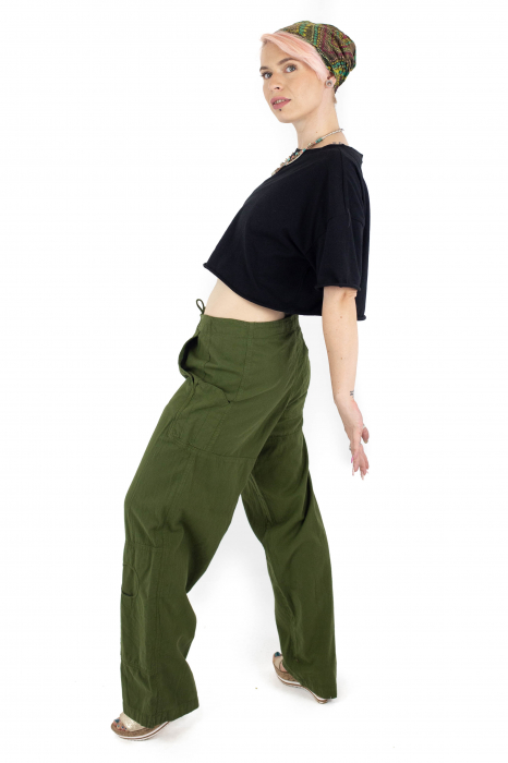 Pantaloni drepti cu nasture si fermoar cu buzunare - Khaki [5]