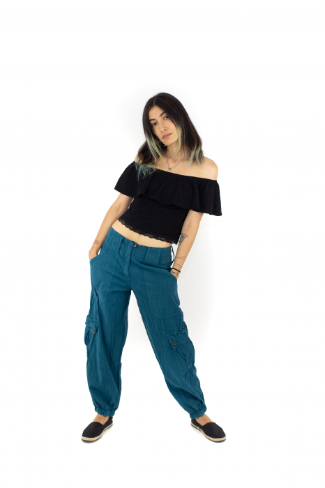 Pantaloni drepti cu nasture si fermoar cu buzunare - Khaki [4]