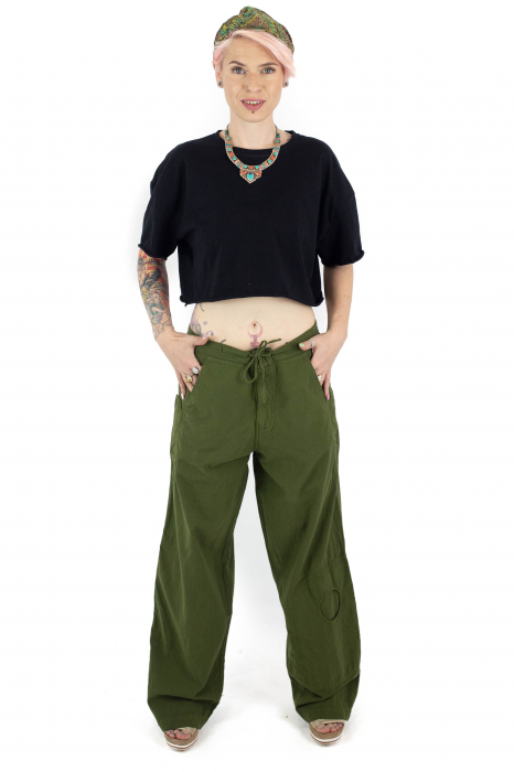 Pantaloni drepti cu nasture si fermoar cu buzunare - Khaki [2]