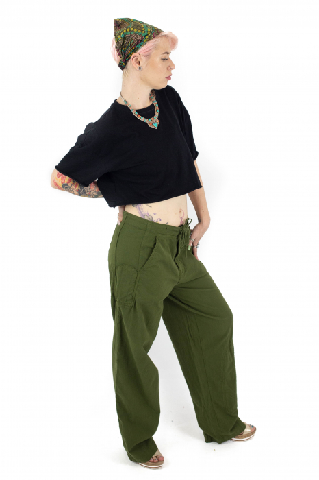 Pantaloni drepti cu nasture si fermoar cu buzunare - Khaki [3]
