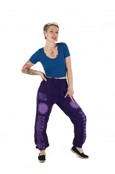 Pantaloni drepți din bumbac cu print Om - Mov [3]