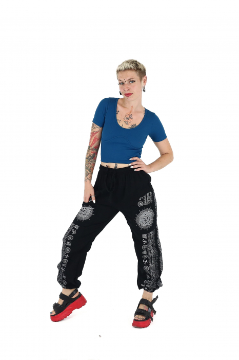 Pantaloni drepți din bumbac cu print Om - Negru [4]