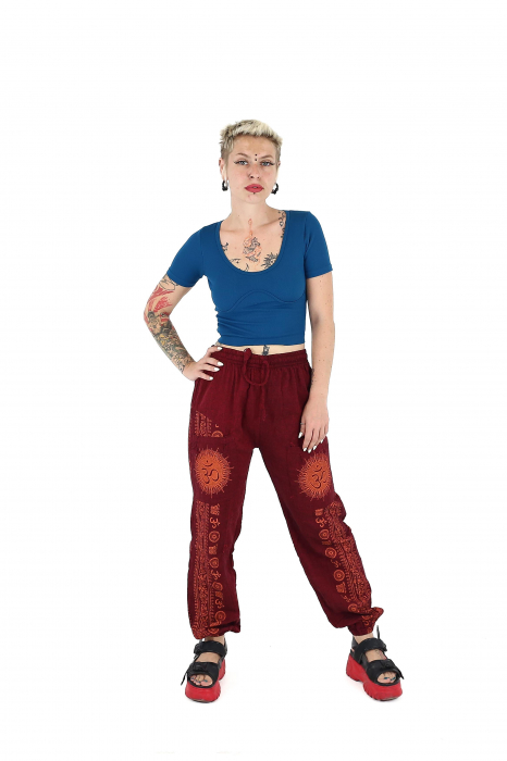 Pantaloni drepți din bumbac cu print Om - Vișiniu [2]